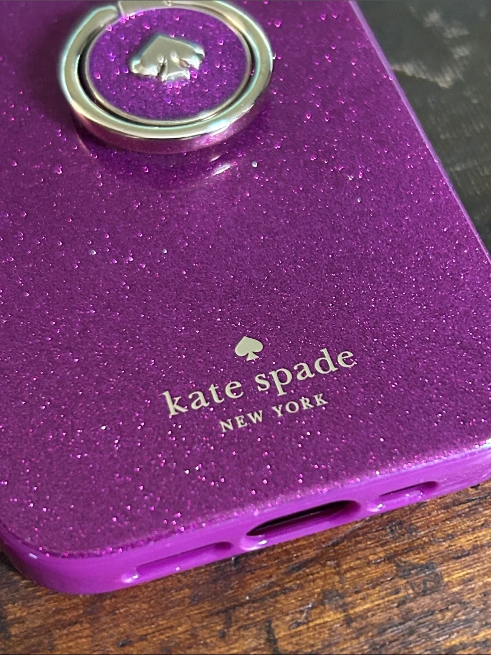 kate spade Glitter Purple iPhone Case with Gold Ring Grip
